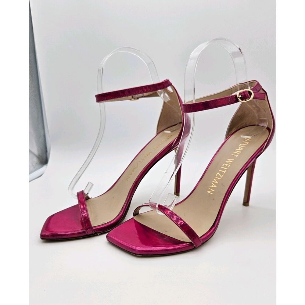 Stuart Weitzman Nudistcurve 100 Stilleto Heel in Pink Fushia Iridesent Women 9 - Picture 2 of 10